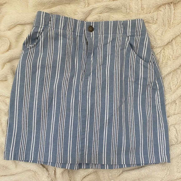 Hollister Dresses & Skirts - Hollister Ultra High Rise Mini Skirt blue/white vertical stripes Sz XS